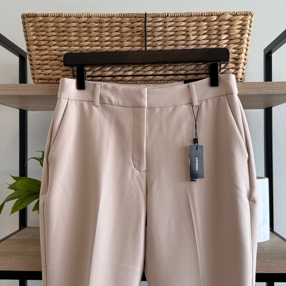 NWT Express Editor Mid-Rise Boot Cut Beige Woven Career Dress Pant Trouser, 8 - Picture 2 of 10
